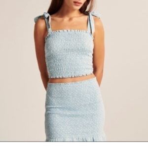 Abercrombie blue smocked set- mini skirt and crop top!